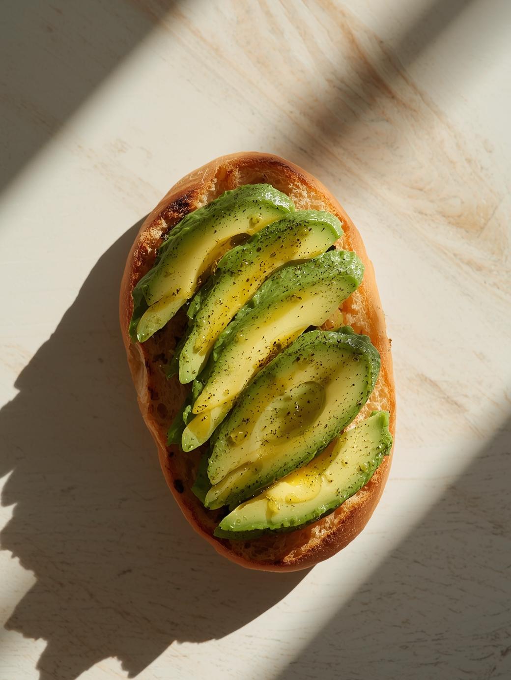 Pane rustico con avocado e olio d’oliva: semplicità mediterranea, gusto autentico